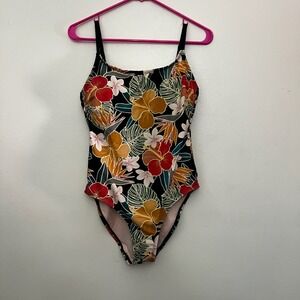 Hurley Floral One Piece Swimsuit Tropical Print Adjustable Straps M